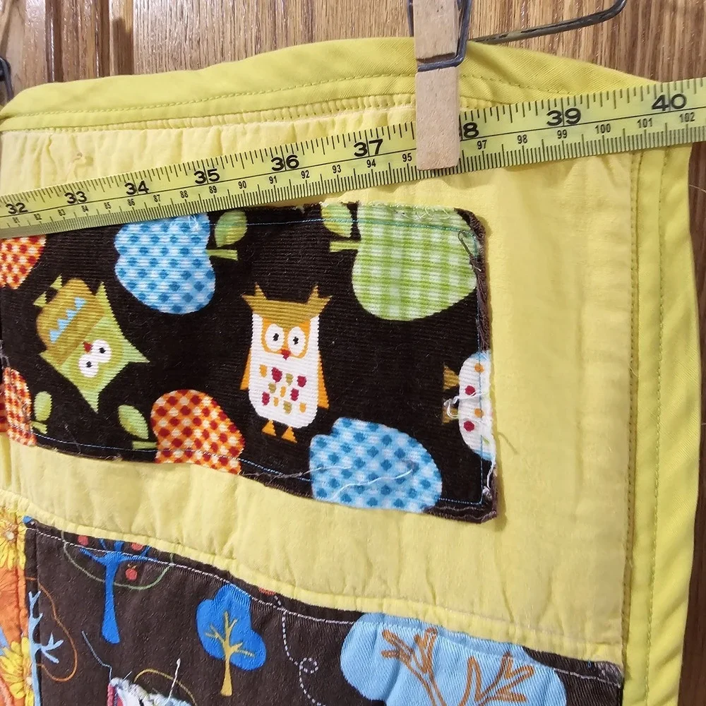 Handmade Baby Quilt Patchwork Owls Flowers Cotton Microfiber Back 48x40 Multi